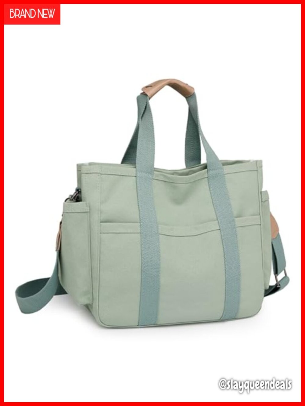 Canvas Crossbody Tote Bag with Multi Pockets Detachable Strap